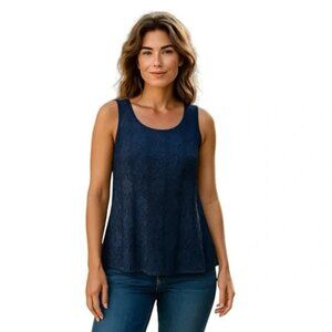 Roz & Ali Cottagecore  Lace Blue Lined  Tank Top Summer Sz M Stretch